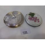 silver lady's compact with enamelled decoration of flowers to the lid, Birmingham 1952, makers