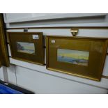 Early 20th Century: two small watercolours of coastal scenes, initialled HN: 14.5 x 6cms