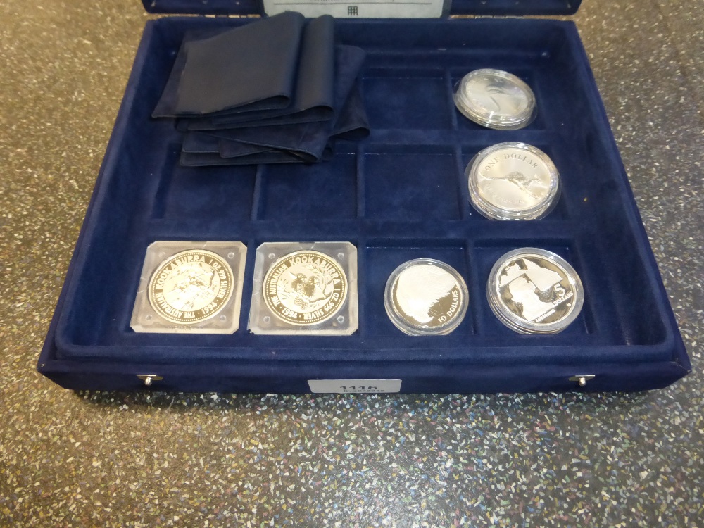 collection of Australian silver commemorative coins including Dollars 1994 & 1993 & 5 Dollars