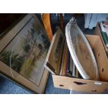 A box of pictures to include watercolours and prints