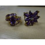 Two yellow gold dress rings both set with amethysts, stamped 375, gross weight 6.4g