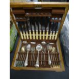 A silver plated canteen of cutlery in oak case