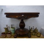 A Victorian Rosewood fold over card table on octagonal shaped pillar 91cm