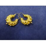 Pair of 9ct yellow gold embossed hoop style earrings stamped 375 approx 3g