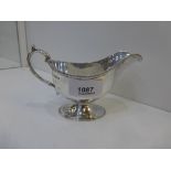 silver sauce jug with gadroon edge 'C' scroll handle, oval base by Mappin Webb 1907, 3.7 troy oz