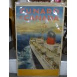 A vintage poster probably 1950's 'Cunard to Canada' depicting Ocean Liner