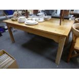 An Old pine rectangular kitchen table on square legs 186cms