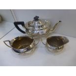 Late Victorian Sheffield silver 3 piece tea service, half gadroon decoration by Mappid & Webb