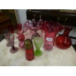 Small quantity of cranberry glass and similar