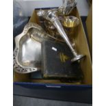 A silver trumpet vase and sundry plated items