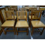 Robert Mouseman Thompson a set of six oak dining chairs having lattice backs