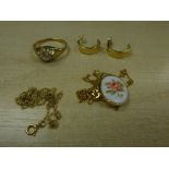 Small quantity of 9ct yellow incl. pair of hoop style earrings, ring and 2 neckchains, gross