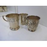 Silver comprising 1940's childs mug engraved with animals London 1945 French Silver Beaker & a