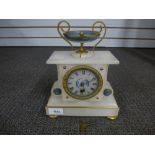 French alabaster mantle clock with urn surround, 19.5cm