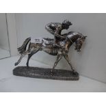 Silver equrian model of a horse & jockey, Sheffield 1996, stamped FILLED, D.GEENTY, 26 x 22 cm