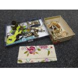 2 boxes of vintage costume jewellery including 'Everite' Wristwatches, ingersol wristwatch,