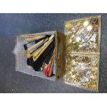 Box of costume jewellery including clip on earrings, necklace together with a small collection of