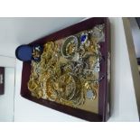 Tray of various costume jewellery including necklaces, cufflinks, bangles etc.