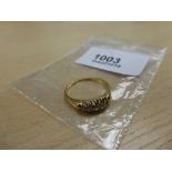 18ct Edwardian yellow gold ring set with 4 small brilliant cut diamonds, stamped 18, one diamond