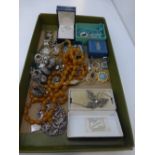 Good quality costume jewellery including Fillagree bracelet, articulated fish brooch, silver