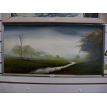 Michael Nance an oil on board of a stream in landscape 90.5x44.5cms