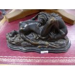 A 20th Century bronze figured group of female nudes on a marble base, 37cms
