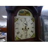 An antique mahogany 8 day long case clock having painted dial by Godden, Canterbury