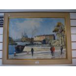 A mid century oil of Parisian riverscene, signed 69.5 X 49.5cms.