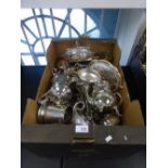 Large box of silver plated ware, tureens etc