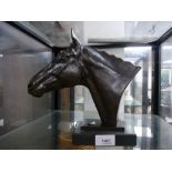 A bronze Horse head sculpture by William Newton 90, on marble base