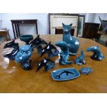 A quantity of Poole blue pottery animals and similar