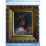 A continental oil portrait of young lady signed, 37.5cm X 57.5cms possibly E.E Gamaster