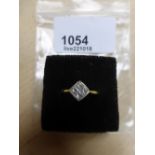 18 carat yellow gold Art Deco style ring set with 4 diamonds in a square, Size P, Gross weight 2.9g,