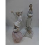 4 Lladro models incl, girl with a duck, yawning boy, sleeping andel and a sitting girl and puppy