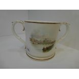Grainger and Co, Worcer double handled tankard with painted canal scene
