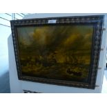 An antique oil of masted ships in stormy seas, signed 39 X 29cms