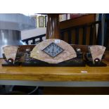 A 1930's Art Deco marble glock garniture, the clock 51cms