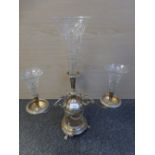 good quality silver plated late Victorian epergne of decorative design supported by clear glass