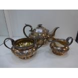 George III Silver 3 piece tea service comprising tea pot, milk jug and sugar basin, half reeded body