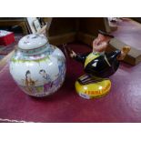 A 19th Century Chinese ginger jar, decorated figures and a Beswick Double Diamond jug