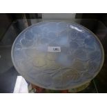 A Lalique style French opalescent glass dish decorated leaves, 24cms