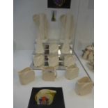 Rare unpainted and unglazed art deco stone ware pottery for Claric Cliff design including salt and