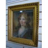 An Old pastel portrait of a young lady in a gilt frame unsigned