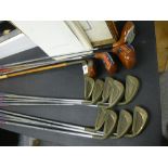Set of Q2 golf clubs by Sardhill Swilken incl. nine irons and three woods, serial number 1003 and