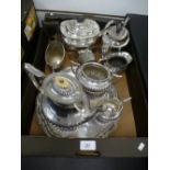 Quantity of good quality silver plated ware incl. 3 piece embossed tea set etc