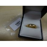 Gold coloured metal wedding band, unmarked size L/M, 4.9g