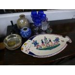 A mixed lot to include glassware and three Cloisonne vases