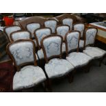 A set of twelve French walnut dining chairs to include a pair of open arm chairs