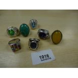 Collection of 7 silver and stone set dress rings, stamped 925