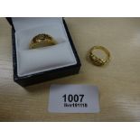 Two 18ct yellow gold gypsy rings one set with 5 small diamonds size M/N, the other small diamond and